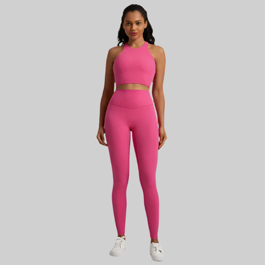 2-Piece Yoga Set - High-Waist Leggings & Racerback Sports Bra