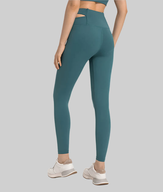 Hollow-Out Cross Waist Yoga Leggings with Back Pocket